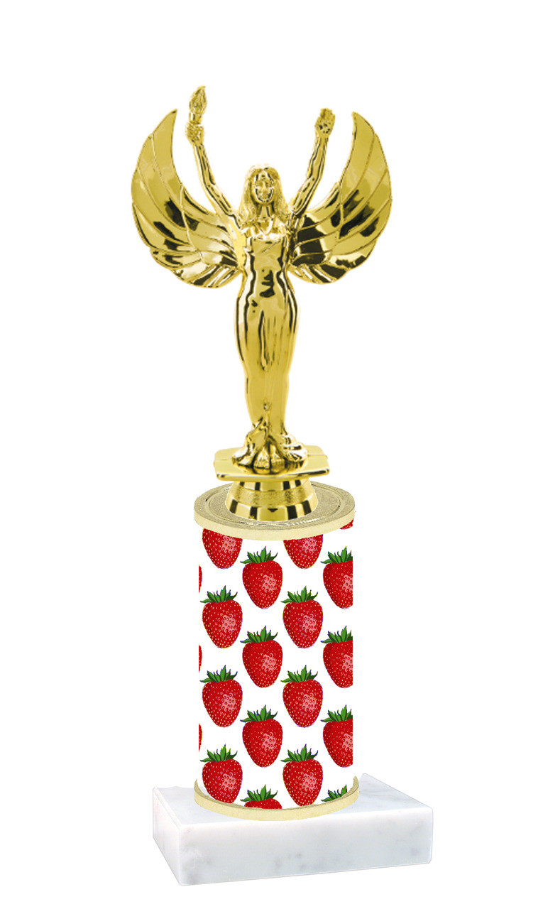 Strawberry pattern trophy with choice of trophy height and figure (014