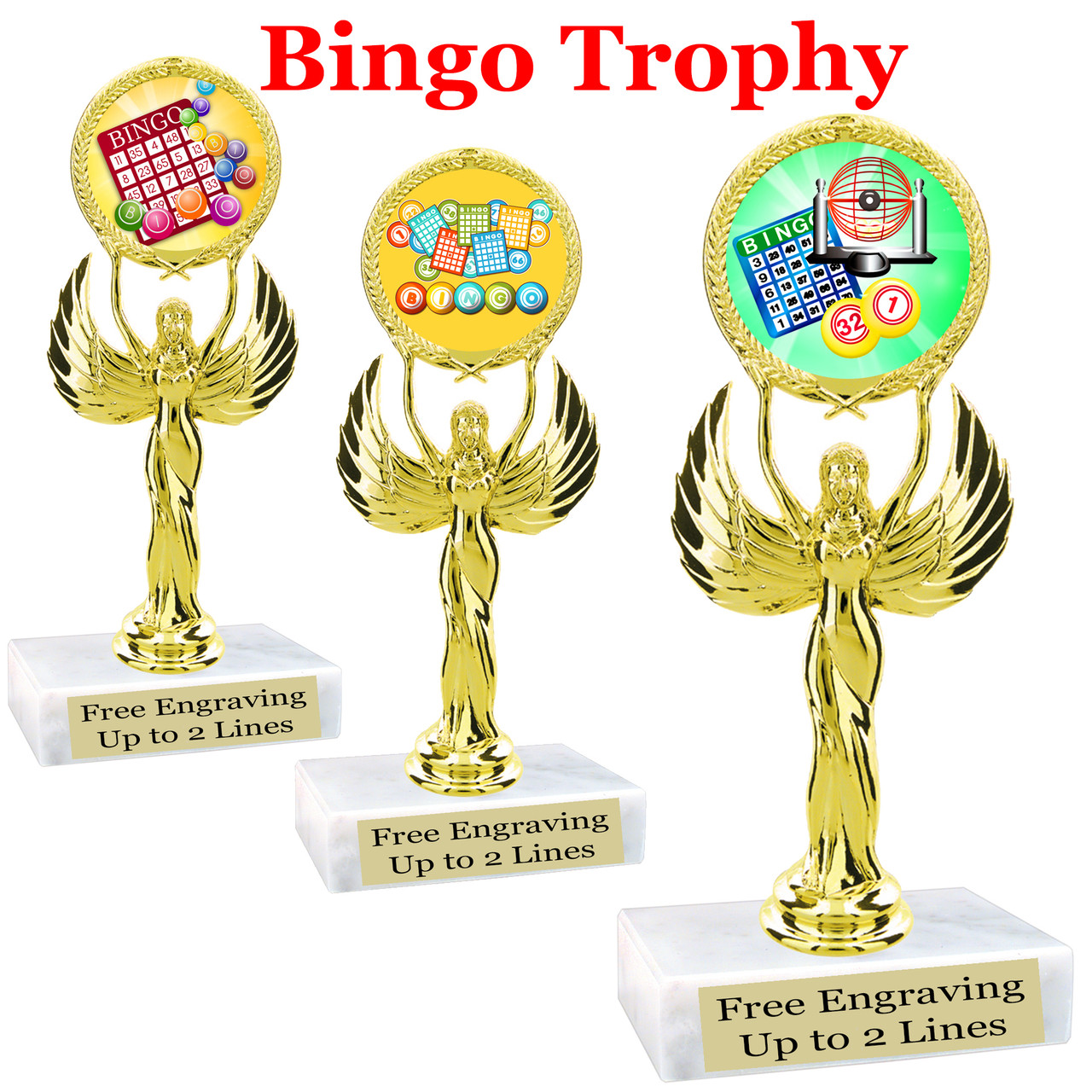 BINGO! trophy. 6tall with choice of insert design. Great award for your  Bingo games and Family Game Nights! 7517