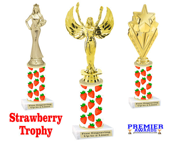 Strawberry  pattern  trophy with choice of trophy height and figure (001