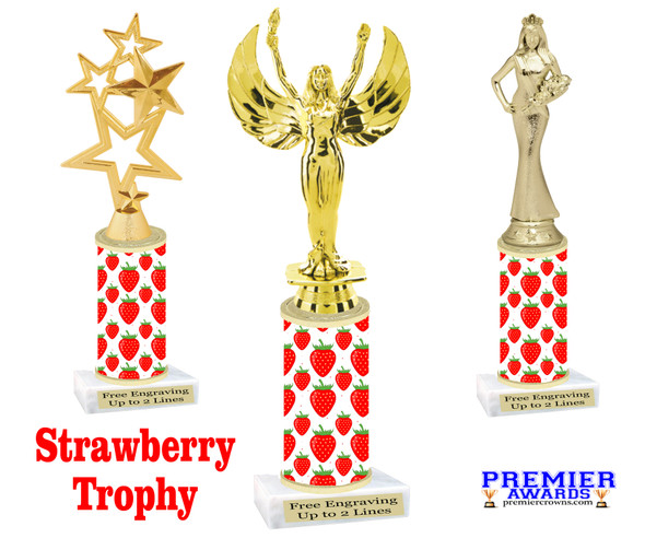 Strawberry  pattern  trophy with choice of trophy height and figure (002