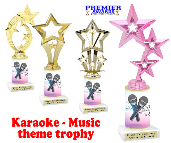Star figure on Karaoke-Music column.  Choice of 9 figures.  Great for your pageants, festivals, contests or just for your favorite Star.   Karaoke