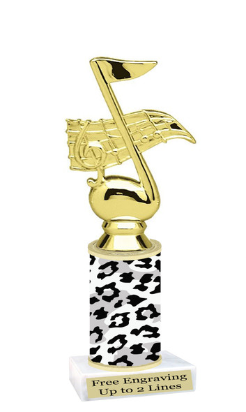 Music Note figure on animal print or camo column.  Choice of 9 designs.  Great for your pageants, festivals, contests or just for your favorite Star.   