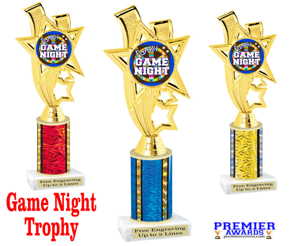 Game Night trophy for your family game nights, parties and more. Choice of color and trophy height.  ph81 Game Night trophy for your family game nights, parties and more. Choice of color and trophy height.  ph81