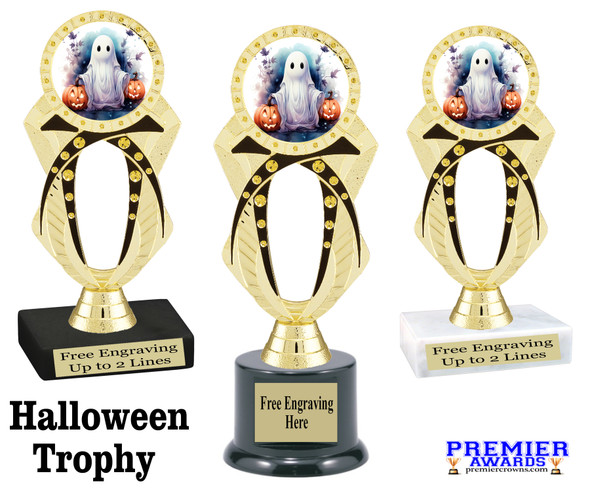Halloween theme trophy.  Great for your Halloween pageants, events, contests and more. 6.5" - 8.5" tall.  Ph29-2