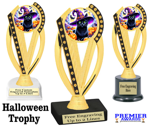 Halloween theme trophy.  Great for your Halloween pageants, events, contests and more. 6.5" - 8.5" tall.  Ph76
