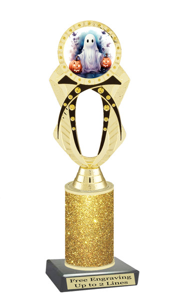 Halloween Trophy with glitter column. Choice of glitter color and height.  Great award for your pageants, events, contests,  parties and more. ph29 -1