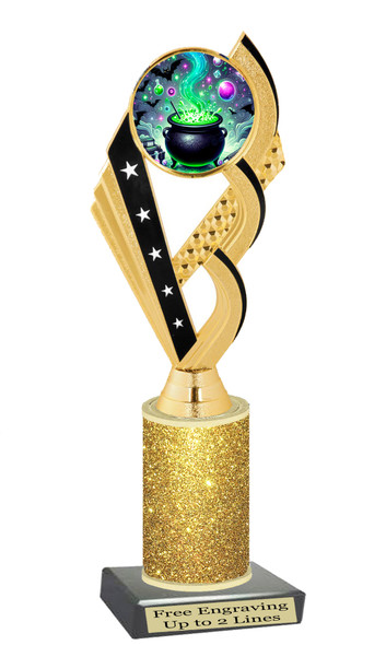 Halloween Trophy with glitter column. Choice of glitter color and height.  Great award for your pageants, events, contests,  parties and more. ph104