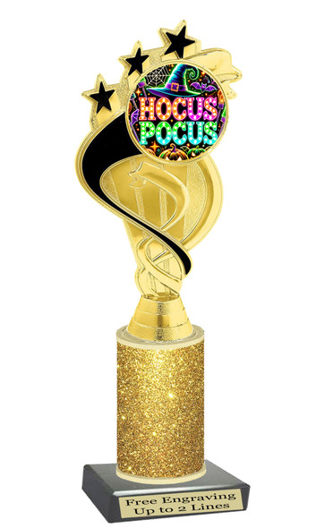 Halloween Trophy with glitter column. Choice of glitter color and height.  Great award for your pageants, events, contests,  parties and more. ph106