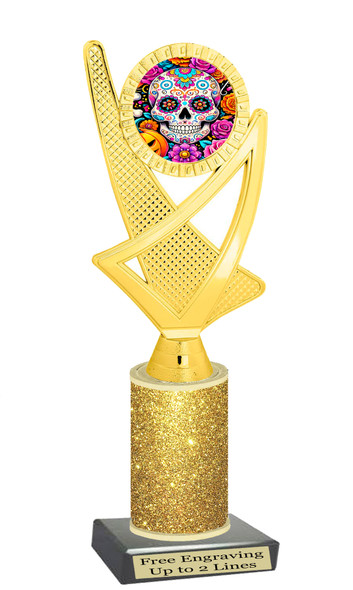 Halloween Trophy with glitter column. Choice of glitter color and height.  Great award for your pageants, events, contests,  parties and more. ph107