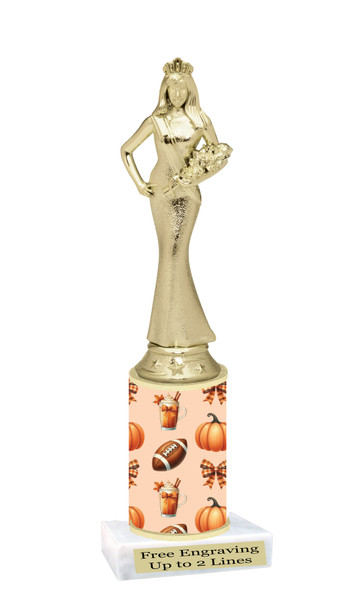 Fall theme trophy.  Great for your Fall events,  pageants, events, contests and more. Choice of figure, height and base.  Sub 4