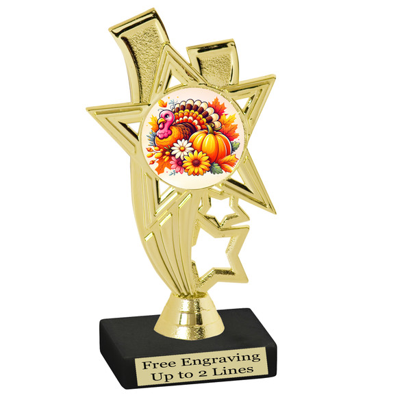 Turkey - Fall theme trophy.  Great for your Fall events, Thanksgiving pageants, events, contests and more. 6.5" - 8.5" tall.  Ph81
