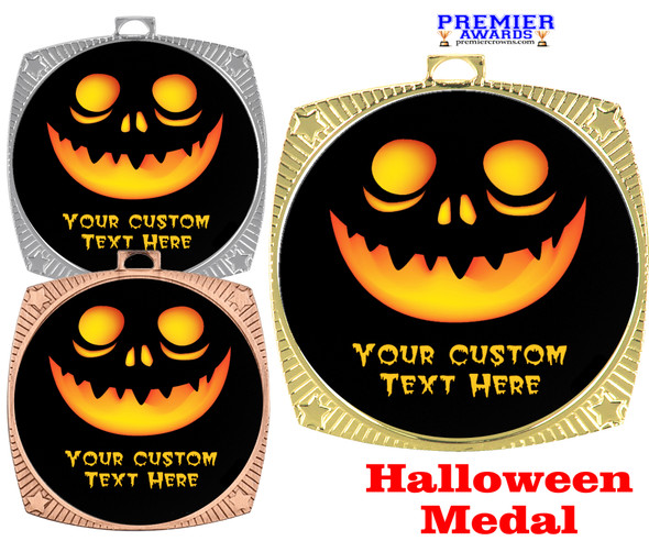 Custom Halloween  theme medal. Great medal for all of your Fall pageants, events, contests and more. Available in gold, silver or bronze finish. (HR929