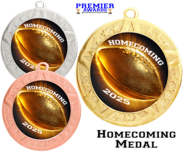 Homecoming Theme Medal.  Great for your escorts, participants, court and queen. Includes free back of medal engraving and neck ribbon.  (ss535 Homecoming Theme Medal.  Great for your escorts, participants, court and queen. Includes free back of medal engraving and neck ribbon.  (ss535