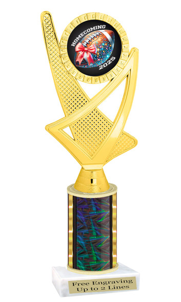 Homecoming theme trophy for you participants, courts, escorts and more. Numerous trophy heights available.  Choice of column color. ph107