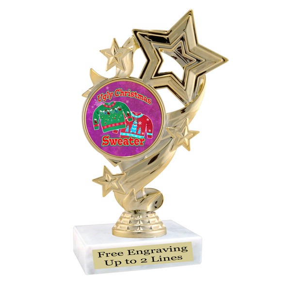 Ugly Sweater  trophy.   6" tall.  Great trophy for your Holiday Ugly Sweater contests and parties.  f649