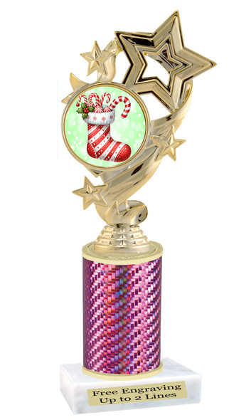 Festive trophy for your  Holiday Events, Reindeer Runs,  Contests and more.  Choice of trophy height and column color.  f649