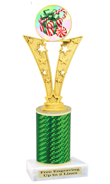 Festive trophy for your  Holiday Events, Reindeer Runs,  Contests and more.  Choice of trophy height and column color.  91546
