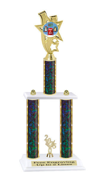 Ugly Sweater 2 column trophy for your  Holiday Events, Reindeer Runs,  Contests and more.  Choice of trophy height and column color.  91546