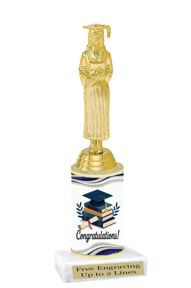 Graduation theme trophy. Celebrate their achievement with this beautiful trophy! Male or Female figure.  Design 1