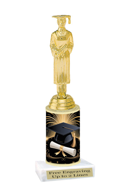 Graduation theme trophy. Celebrate their achievement with this beautiful trophy! Male or Female figure.  Design 2