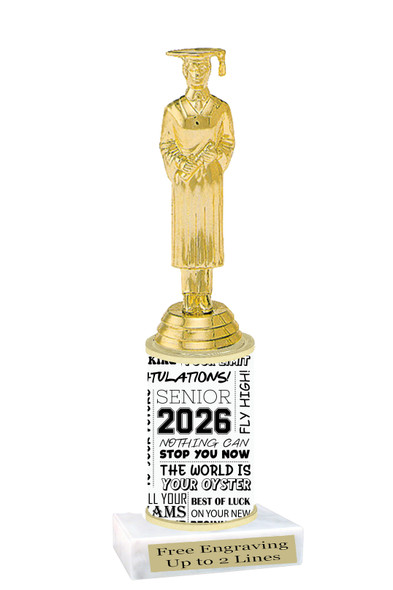 Graduation theme trophy. Celebrate their achievement with this beautiful trophy! Male or Female figure.  Design 3