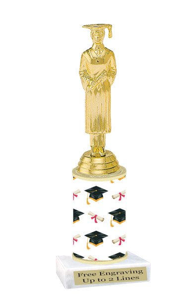Graduation theme trophy. Celebrate their achievement with this beautiful trophy! Male or Female figure.  Design 6