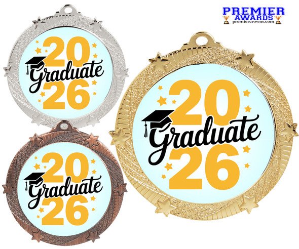 Graduation theme medal. Celebrate their achievement! Choice of gold, silver or bronze finish.  950