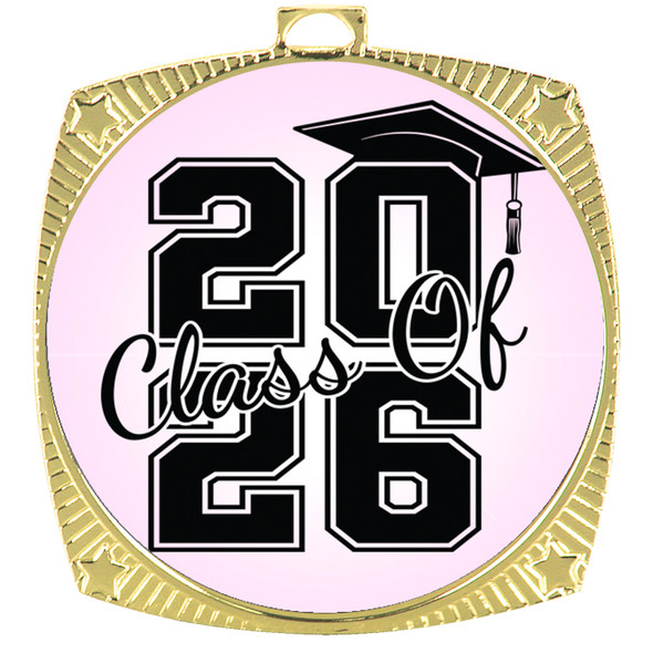 Graduation theme medal. Celebrate their achievement! Choice of gold, silver or bronze finish.  929-2