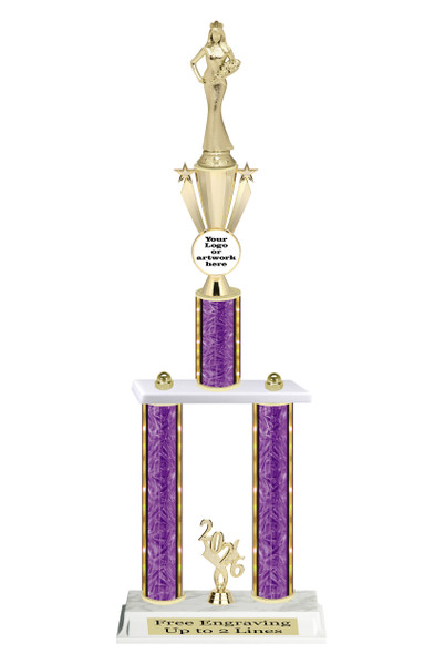 Custom  2 Column Trophy - Available in multiple heights and column colors.  Height starts at 20 inches. Upload your logo.  Gold Sr Queen