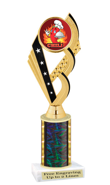 Chili - Salsa themed trophy - great for your salsa contest, chili contests, BBQ competitions and more. Choice of color and trophy height.   Ph104