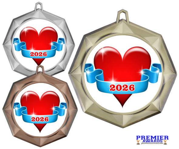  Valentine - Heart theme Medal. Festive medals for your Valentine - Sweetheart themed pageants, contests, Parades and more.  Choice of medal finish.  43273