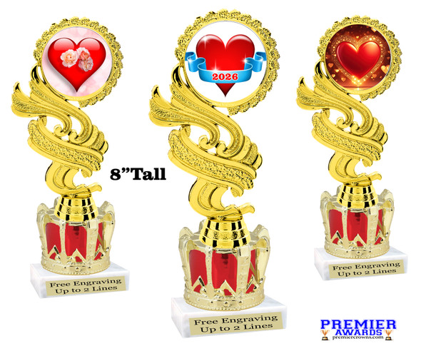 Valentine - Heart Theme trophy with crown riser. Great trophy for your pageants, events, contests and more! ph40