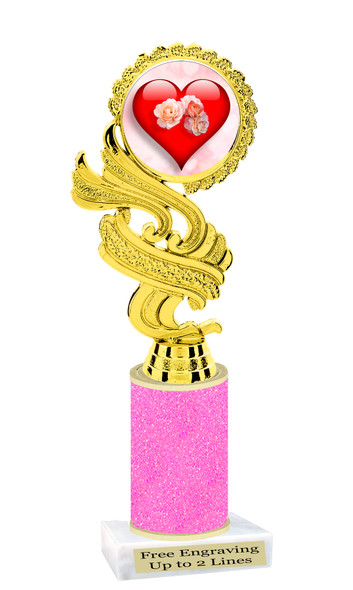 Valentine - Heart Trophy with neon pink glitter column.  Great award for your pageants, events, competitions, parties and more. ph40