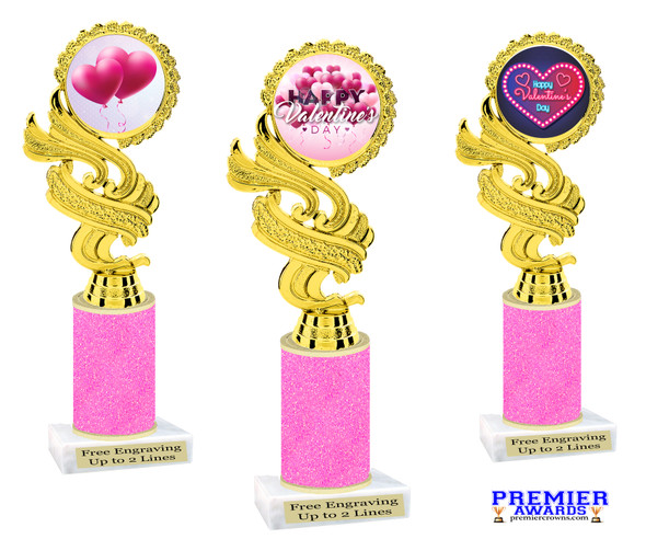 Valentine - Heart Trophy with neon pink glitter column.  Great award for your pageants, events, competitions, parties and more. ph40