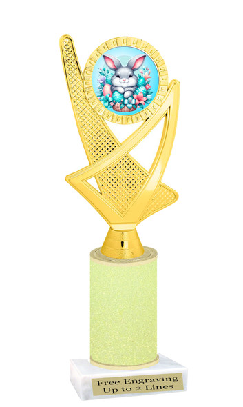 Easter theme trophy.  Festive award for your Easter pageants, contests, competitions and more.  Glitter Column - ph107