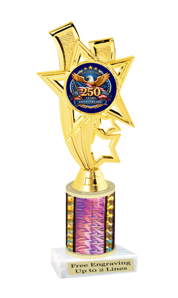 Patriotic theme trophy for your patriotic pageants, 4th of July events, contests, and more!  Choice of color and trophy height.  ph81