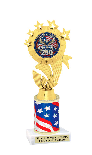 Patriotic theme trophy for your patriotic pageants, 4th of July events, contests, and more!  Choice of color and trophy height.  ph48