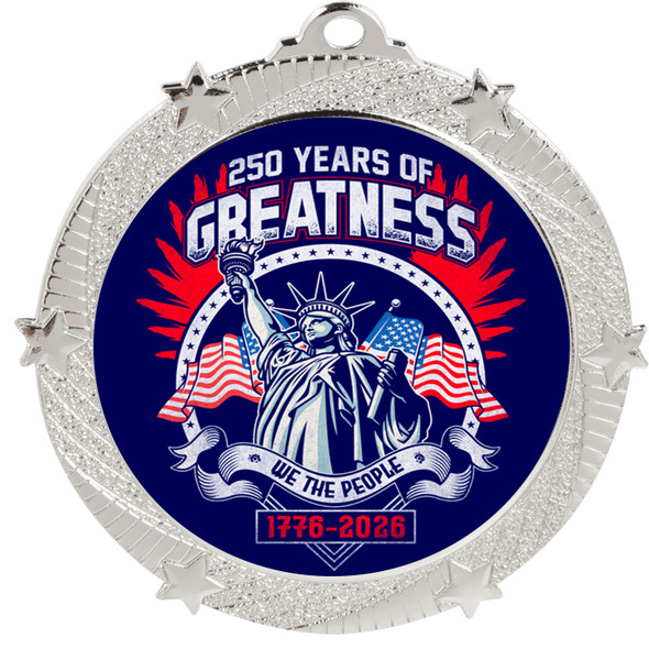 Patriotic-USA medal available in gold, silver or bronze. Great for your patriotic events, Patriotic themed pageants, 4th of July cookout events and more.  