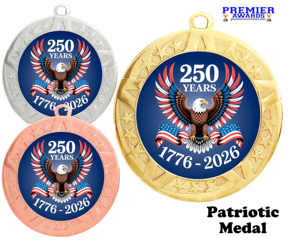 Patriotic-USA medal available in gold, silver or bronze. Great for your patriotic events, Patriotic themed pageants, 4th of July cookout events and more.  
