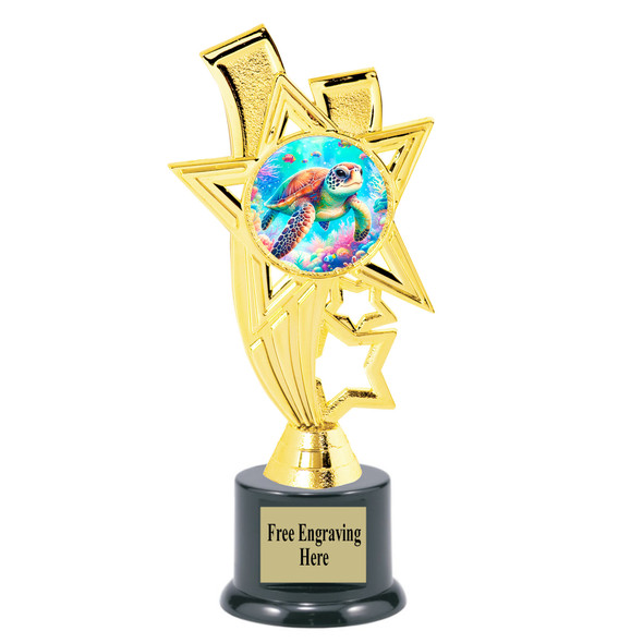 Sea Turtle trophy that will be a great award for your themed pageants, summer events, Under The Sea pageants, contests and more.  6" to 8" tall. 