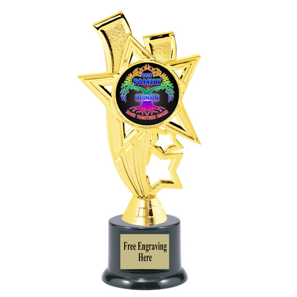 Family reunion trophy. 6" - 8" tall.  Great for your Family Reunion games, contests, activities and more.