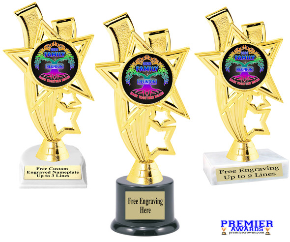 Family reunion trophy. 6" - 8" tall.  Great for your Family Reunion games, contests, activities and more.