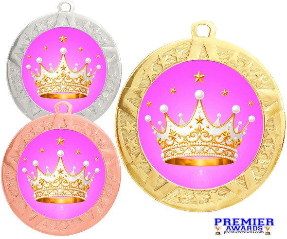 Crown theme medal available in gold, silver or bronze. Great for your Pageants, contests, activities and more