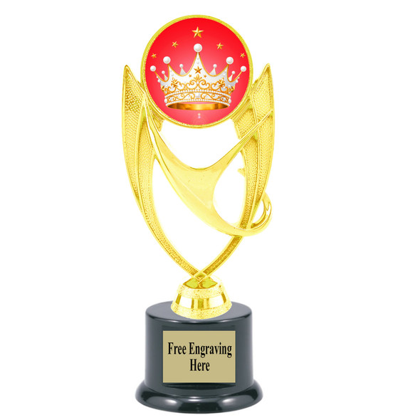 Crown theme trophy.  6" to 8" tall with choice of base. Great for your Pageants, contests, activities and more