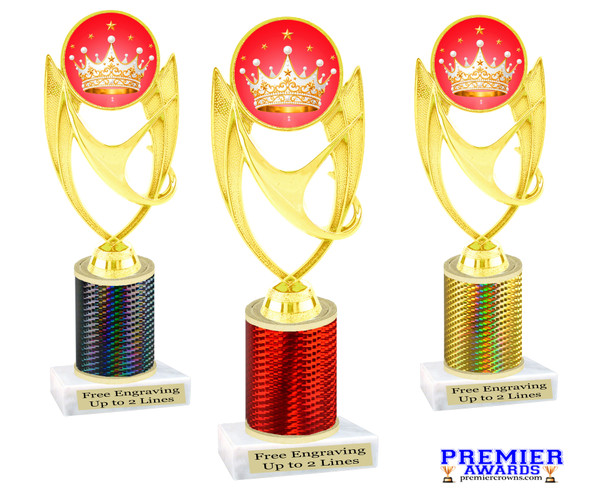 Crown theme trophy.   Great for your Pageants, contests, activities and more  Choice of color and trophy height. 