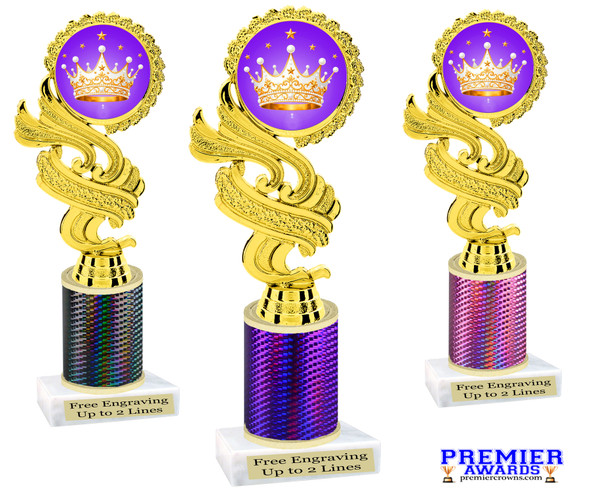 Crown theme trophy.   Great for your Pageants, contests, activities and more  Choice of color and trophy height. 