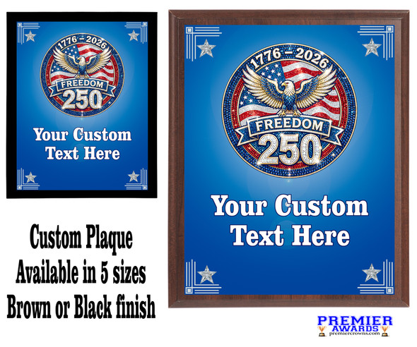 Custom Full Color Plaque.  Choice of black or brown plaque with full color plate.  5 Plaques sizes available 