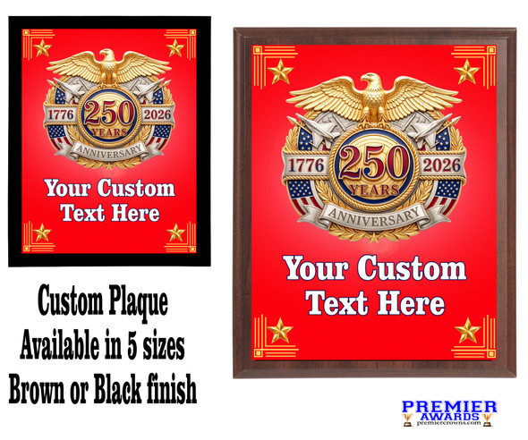 Custom Full Color Plaque.  Choice of black or brown plaque with full color plate.  5 Plaques sizes available 