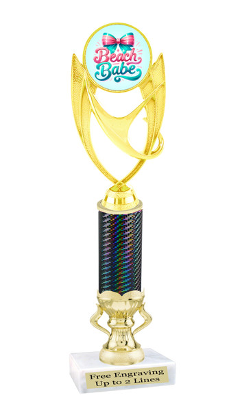 Beach theme trophy.  Great for your pageants, festivals, contests.  Choice of column color, base and height.  Trophy height starts at 12" tall.  