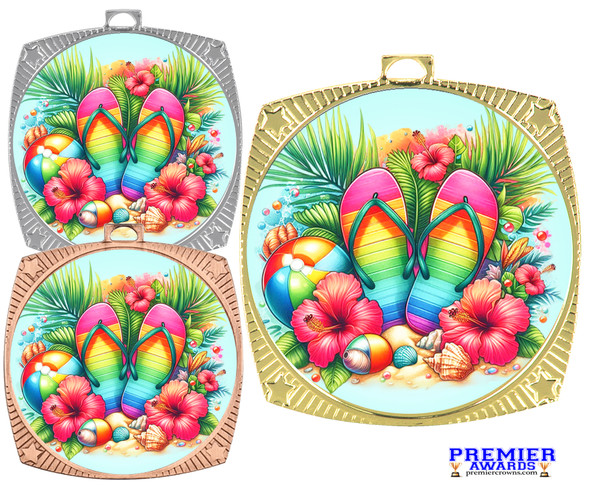 Flip Flop theme medal available in gold, silver or bronze. Great for your Pageants, contests, activities and more
